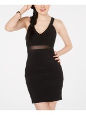 EMERALD SUNDAE Womens Black Illusion Short Party Sheath Dress XXS