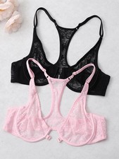 2PCS Front-fastened Bras Women Bras Lingerie Lace Racer Back Underwire Brassiere