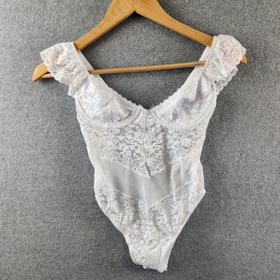 Body para mujer MUCCI Bella con aros de encaje manga acampanada XS blanco cierre a presión Foto 2 de 4