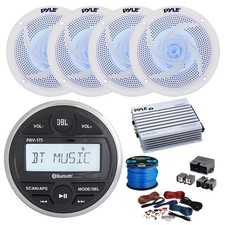 JBL Marine Gauge BT Stereo Receiver, Amp w/ Kit, 4X 6.5" 240W LED Speakers, Wire