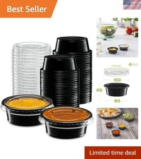 Mini 1.5 oz Black Disposable Portion Cups with Reusable Airtight Lids - 100 Sets