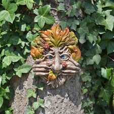 Man Of Forest Green Man Tree Face Leaf Plaque Wall Garden Ornament Fantasy Art