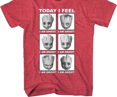 Marvel Men's Guardians of The Galaxy Groot Today I Feel Adult T-Shirt Tee Red M