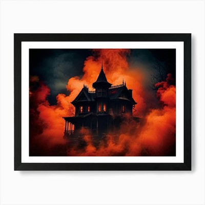 Ein Spukhaus mit Feurig und Sketch gerahmtes Wandbild Poster Leinwanddruck Bild