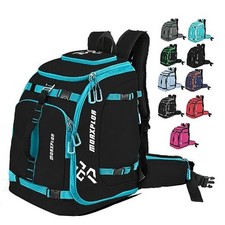 Ski Boot Bag - 65L Padded, Waterproof Ski Travel Backpack for Gear Black blue