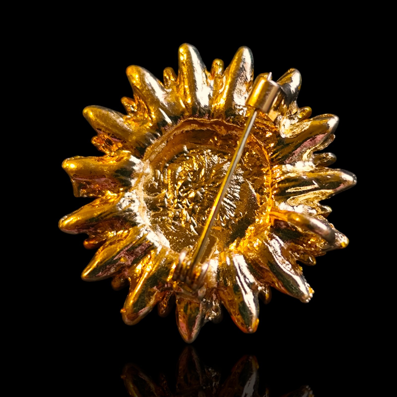 Orange & Black Pave Rhinestone Yellow Enamel Sunflower Daisy Brooch Pin ...