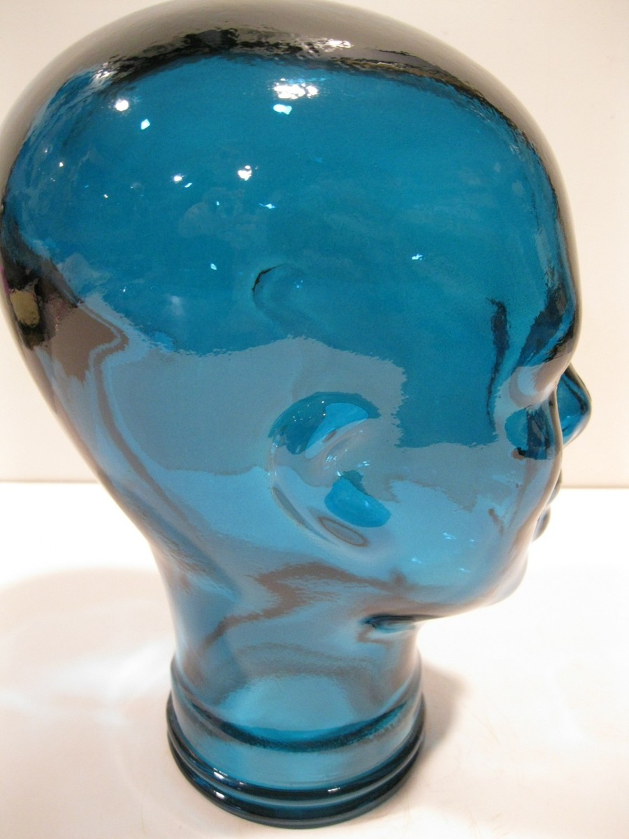 Vintage Glass Mannequin Head Bust Blue Green Teal 11\