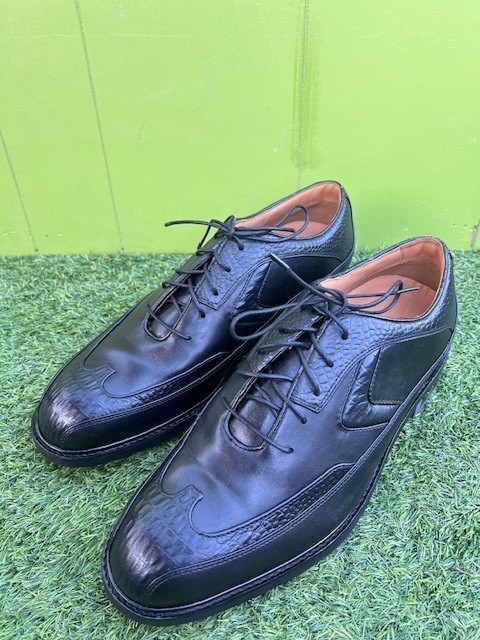 Men Shoes Croc Exotic Chev Black Leather Spiked M509-02 Size