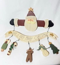 Handmade Christmas Wooden Painted Hanging Santa Sign Primitive Decor