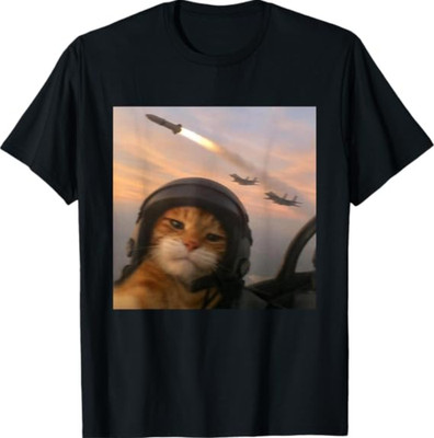 Selfie Squad Cat Funny Fighter Pilot Meme Kitty Gen Z Humor T-Shirt