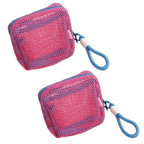 2-Pack Square Mesh Cosmetic Bags Mini Zipper Portable 14x14cm with Wrist -