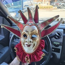 VTG VENETIAN Jester Joker Carnival Mardi Gras Face Wall Mask Read
