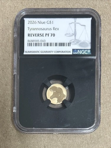 2026 Niue G$1 Tyrannosaurus Rex 22KT 1g Gold Coin NGC Reverse PF70