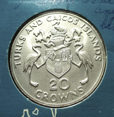 1974 TURKS & CAICOS ISLANDS 20 CROWNS WINSTON CHURCHILL 0.925