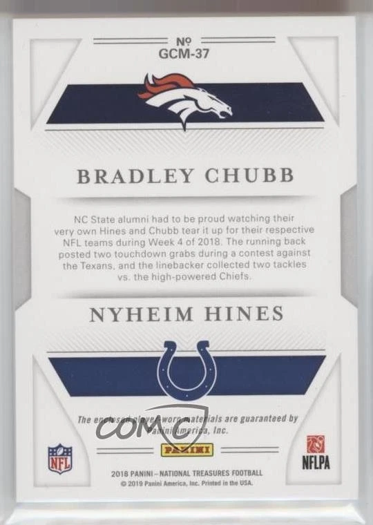 2018 Panini National Treasures /99 Bradley Chubb Nyheim Hines #GCM-37 RC - Image 2 of 2