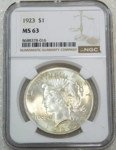 1923 Peace Silver Dollar NGC MS63 Frosty White Just Graded New Holder #V263L
