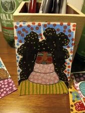 Winter Themed Aceo Original Mixed Media Abstract Woman - Kiki In Winter