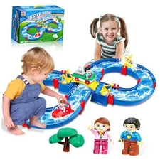 SANCO Water Table for Toddlers - Kids Water Track Playset 54PCS DIY Table 
