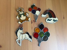 Vintage Sun Catcher   Stained Glass  Set / Lot Whimsical Window Decor Rainbow