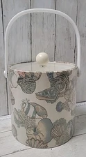 Vintage Kraftware Ice Bucket Seashells Beach Tropical Tan & White Multicolor 