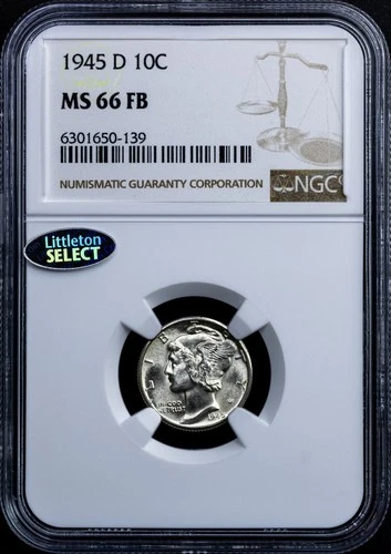 1945-D Mercury Dime NGC MS66 FB Full Bands Littleton Select Gem