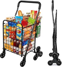Folding Stair Climbing Shopping Cart 360  Swivel Tri-Wheel 100 LB