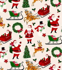 Merry  Bright on Ivory Christmas Fabric by Riley Blake, BTHY, Santa, Reindeer