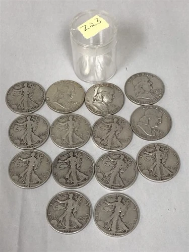 1937-1963 US SET OF 14 WALKING LIBERTY & BEN FRANKLIN HALF DOLLARS . LOT #Z23
