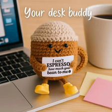 Funny Crochet Emotional Support Espresso Doll With Desktop Ornament Handmade