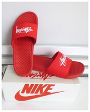 NWB Nike x Stussy Benassi Slides Mens Habanero Red Slip On Sandal