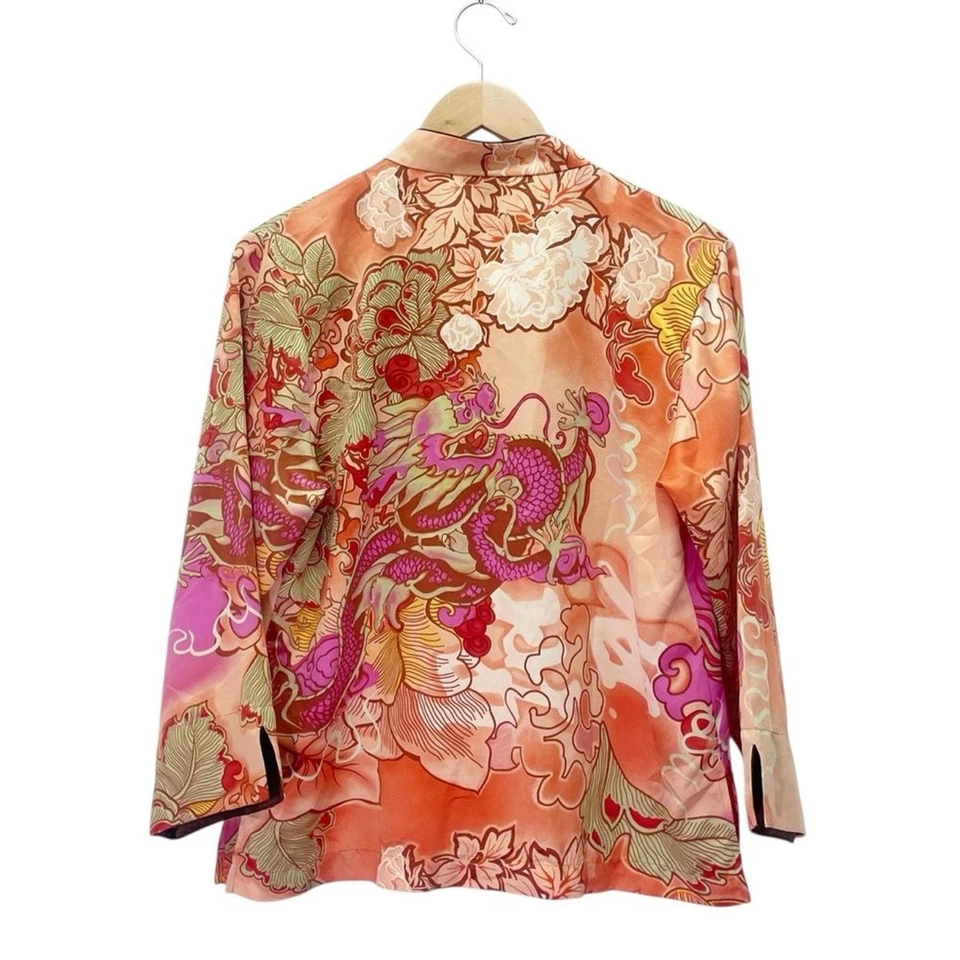 Conjunto de Pijama Floral Dragón Asiático Natori Estampado Dorado Melocotón Rosa Lima Talla Mediana Foto 3 de 4