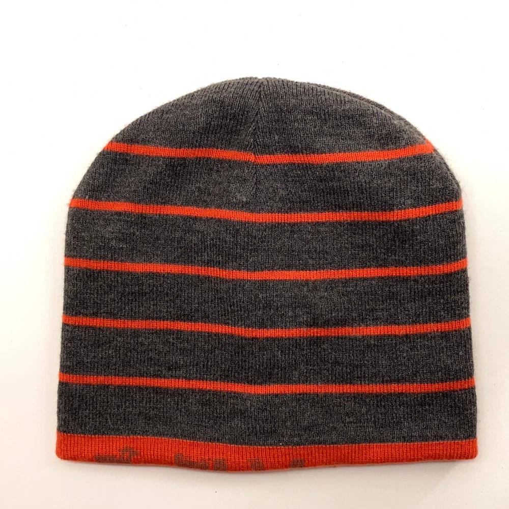 American Eagle Orange Gray Stripe Reversible Winter Beanie Cap