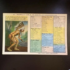 Vintage Postcard “Barely Able to Write” Lazy Correspondence Native American