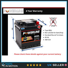 Car Battery 002L Powerline 002L 330A 40Ah 4Yr Warranty 175x175x190