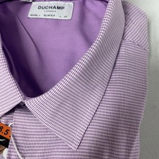 DUCHAMP London Mens Slim Fit Stretch Cotton Dress Shirt 18.5 XXL Purple 47 NEW