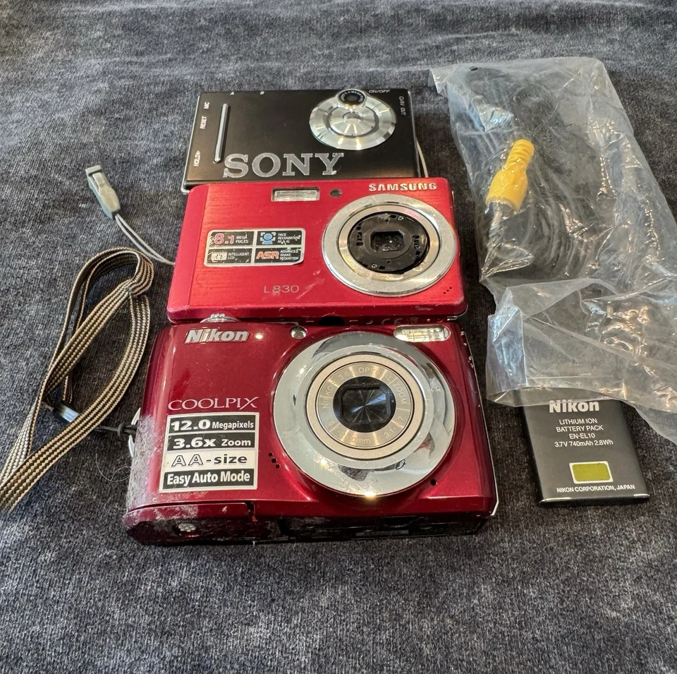 Lote de cámaras digitales Y2K Nikon Sony Samsung Point Shoot ¿Piezas no probadas? Foto 2 de 4