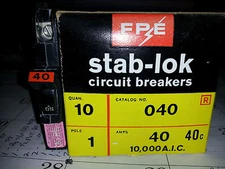FEDERAL PACIFIC 040 HALF SIZE NEW IN BOX BREAKER 120V 40A SINGLE POLE #A24
