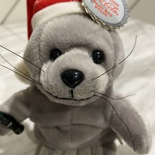 Vintage Coca Cola 1997 Bean Bag Plush Seal in Christmas Santa Hat 8 Inch