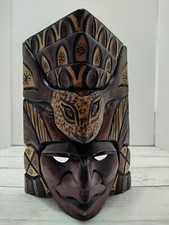 Hand Carved Painted Tribal Tiki Mask 9.5" x 7" Home Decor Hawaiian African