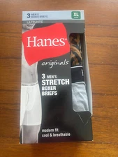New Men's Hanes Cotton Stretch Boxer Briefs 2 Pack (Gray,Animal Print)  XL