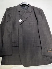 Mens Bergamo Brown Check Wool 2 Piece Suit Size 52L 48W NEW
