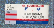 Fight Filled Game 137 PIM Ticket Stub 10-21-1995 Blues Hawks Probert Pronger 👊