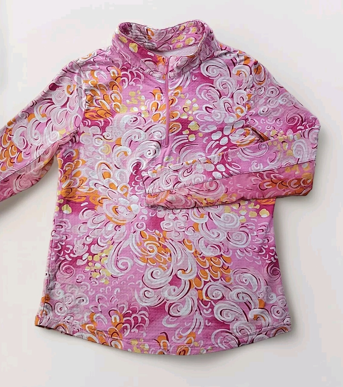 IBKUL Mujer M Rosa Floral 1/4 Cremallera Camisa Sol Ventilada Bajo los Brazos Ligera LS