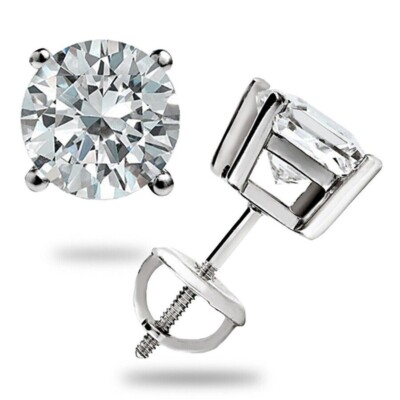2.75 CT Round Moissanite GRA Stud Earrings 14k Solid White Gold Screw Back Gift
