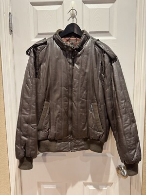 Vintage 1990s Members Only Men’s Bomber Genuine Leather Jacket Brown Size  42