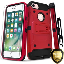 For iPhone SE (2020) Case Phone Cover Belt Clip Kickstand+ Tempered Glass Screen