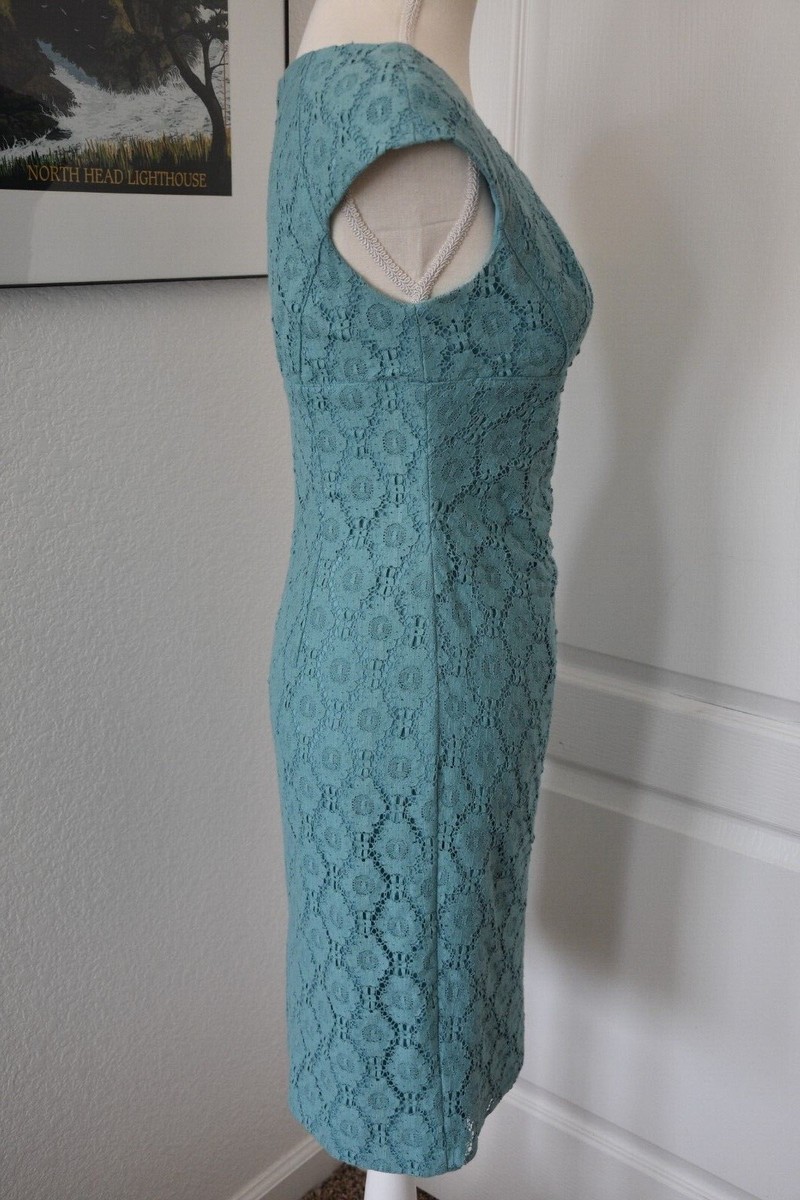 Adrianna Papell Lace Sheath Lined Dress Teal Aqua Size 2 | eBay