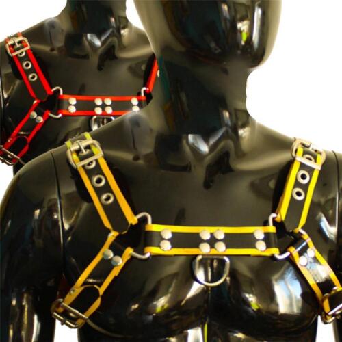Rubber Chest  Harness "H" Black/Red or Black/Yellow Latex S, M, L, XL - Picture 1 of 3