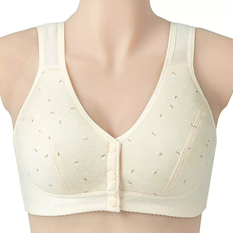 Women Lady Bra Wireless Cotton Push Up Front Closure Bras for Elderly Plus  Size