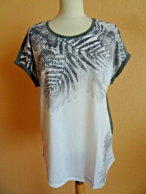 Schickes GINA LAURA T-Shirt, Stretch, Gr .S, 38/40, khaki/creme, Nieten, Neu HX1